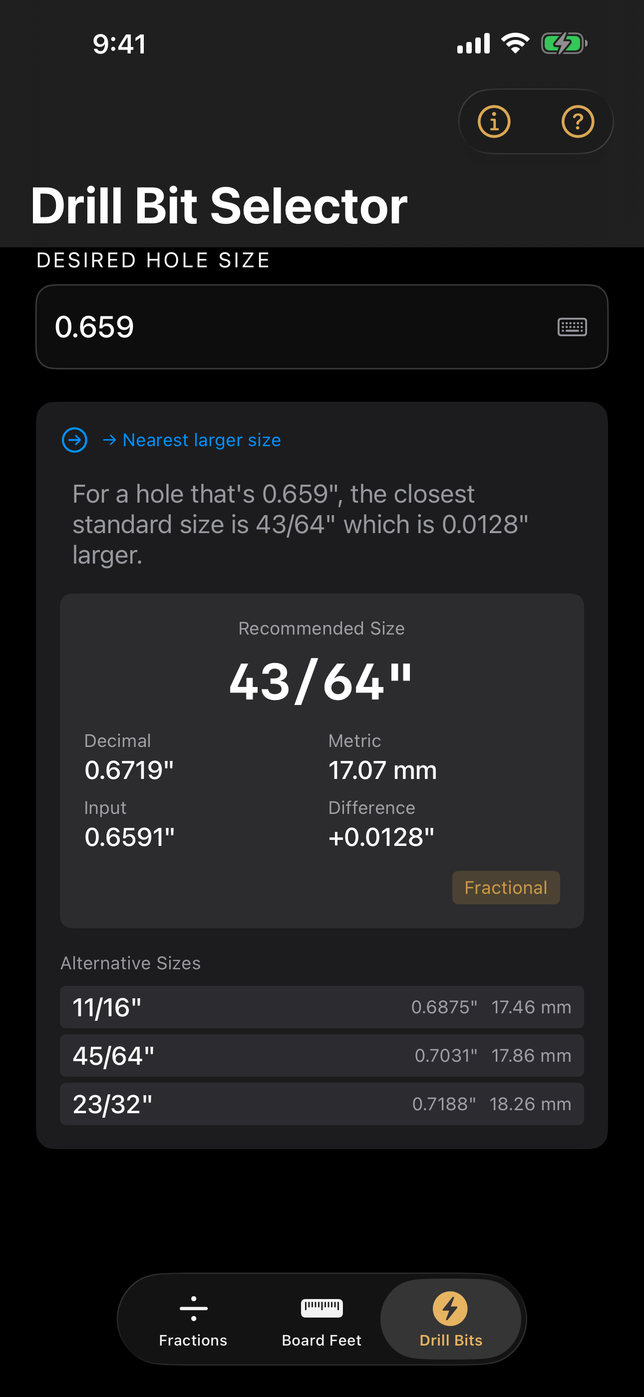 Drill Bit Reference - Dark Mode
