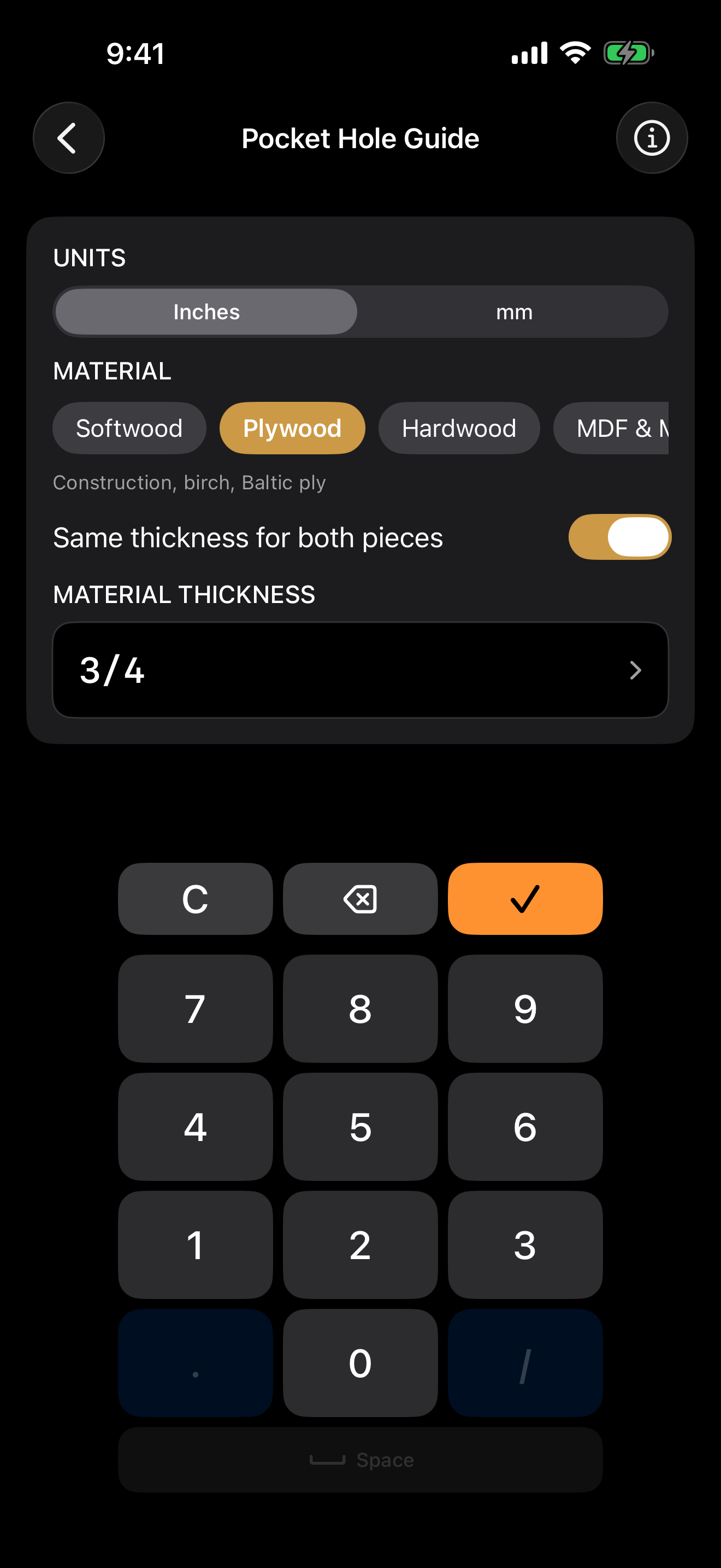 Pocket Hole Guide - Dark Mode