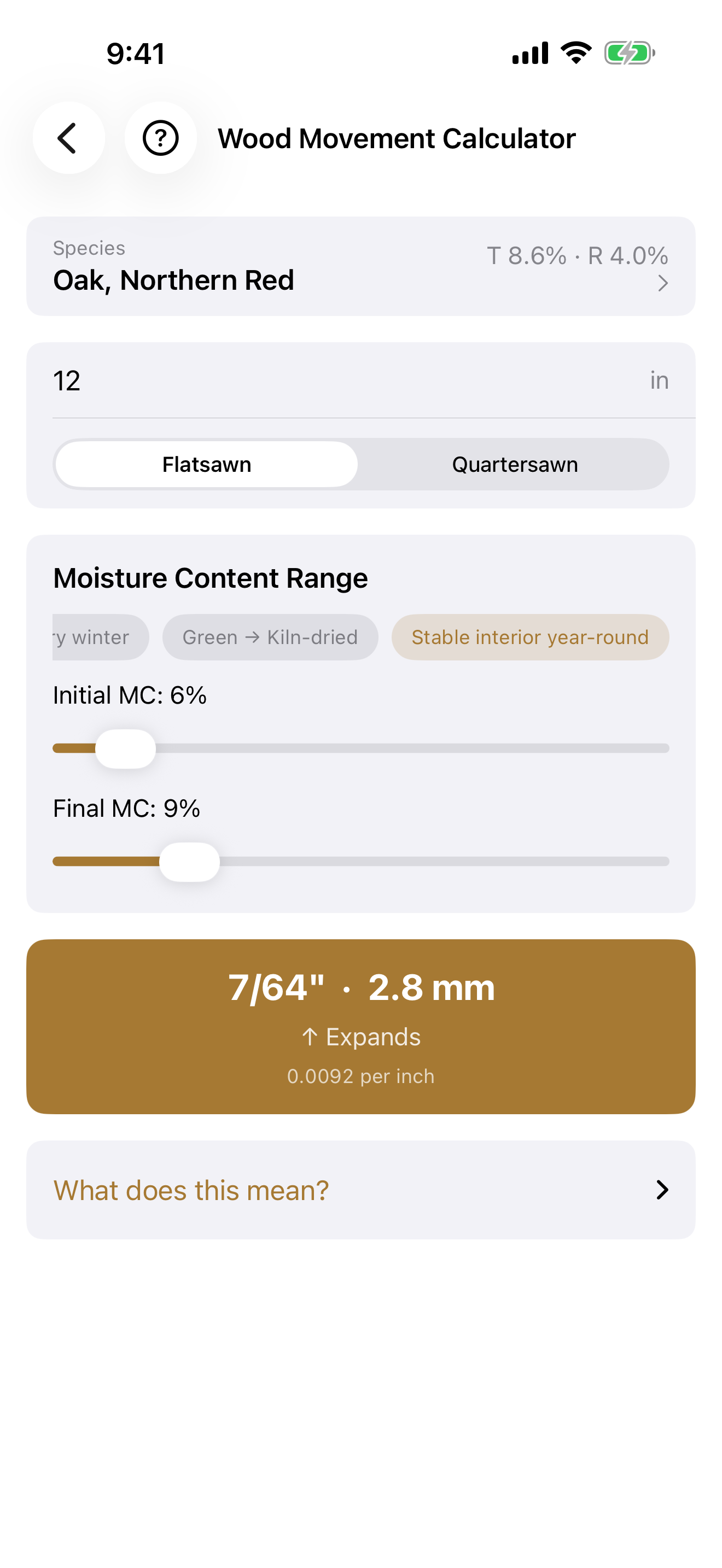 Wood movement calculator