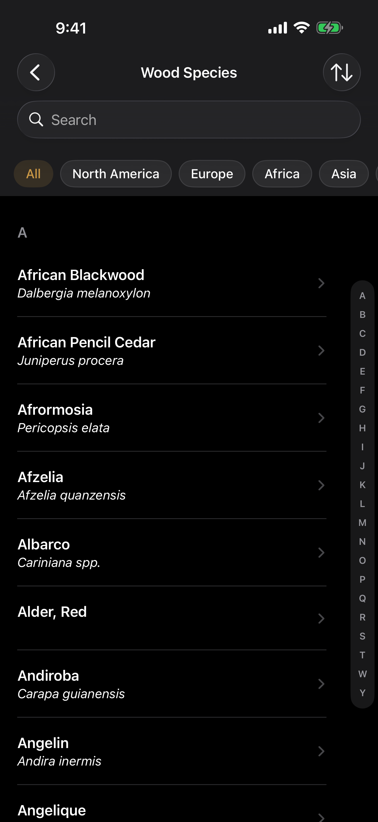 Wood Species Database with 280 species - Dark Mode